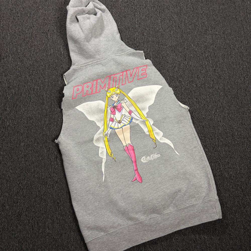 Vintage Y2k Primitive Sailer Moon Skateboarding Grey Hoodie Sweatshirt Cutoff M